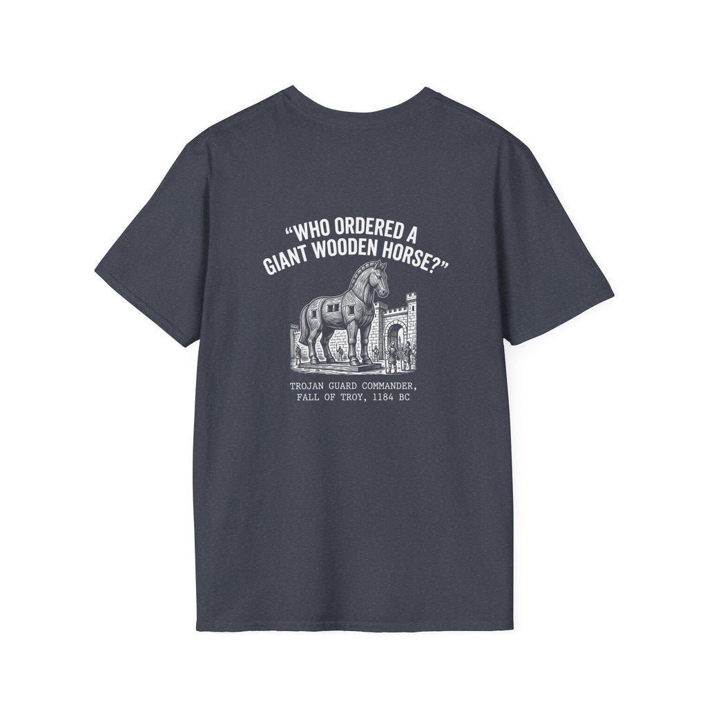 Trojan Horse Deadpan Satire Back Print T-Shirt