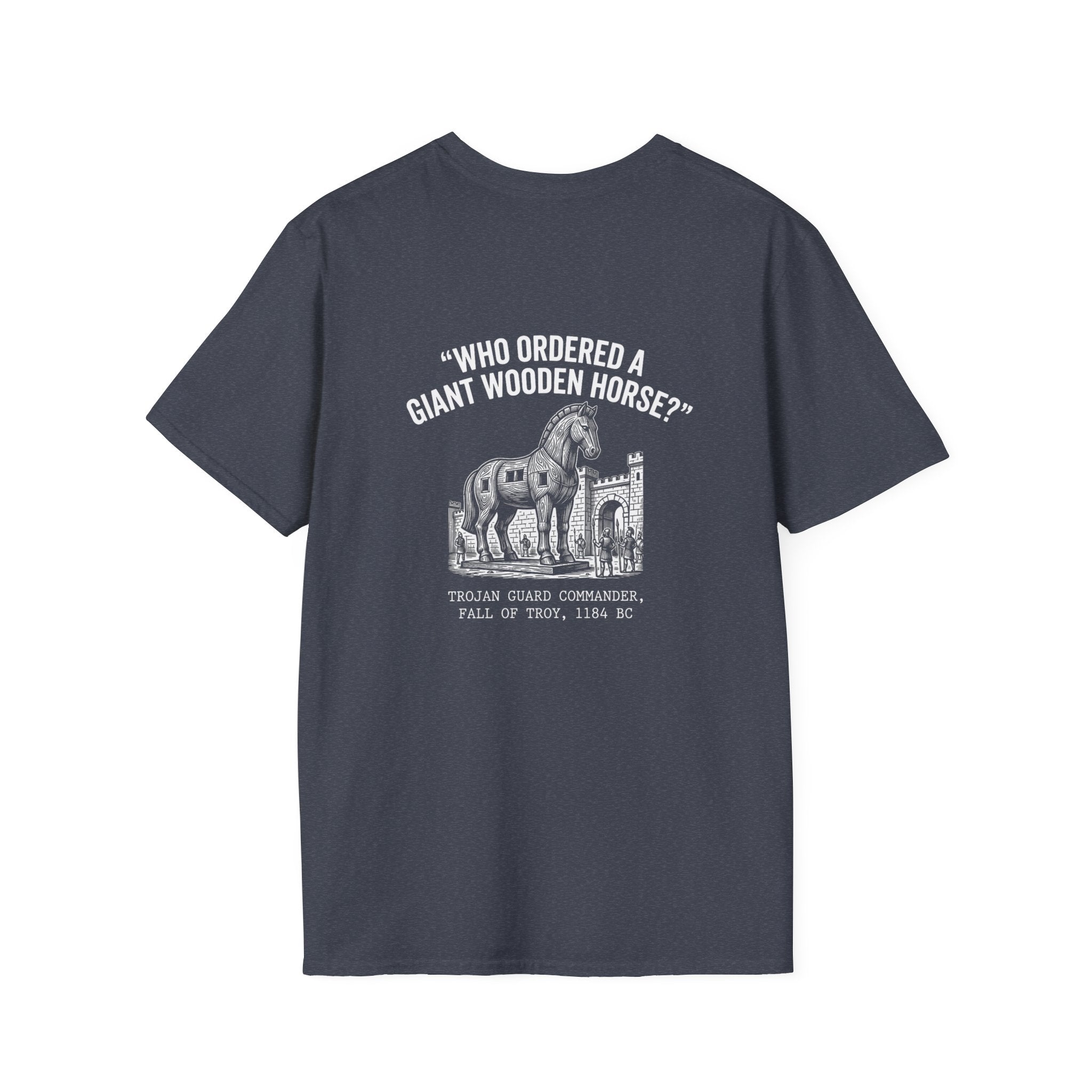 Trojan Horse Deadpan Satire Back Print T-Shirt