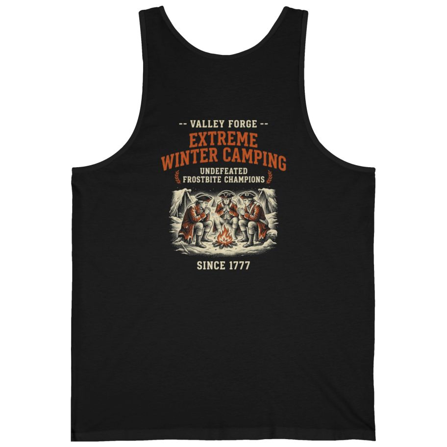 Valley Forge Winter Camping Back Print Tank Top - Black back
