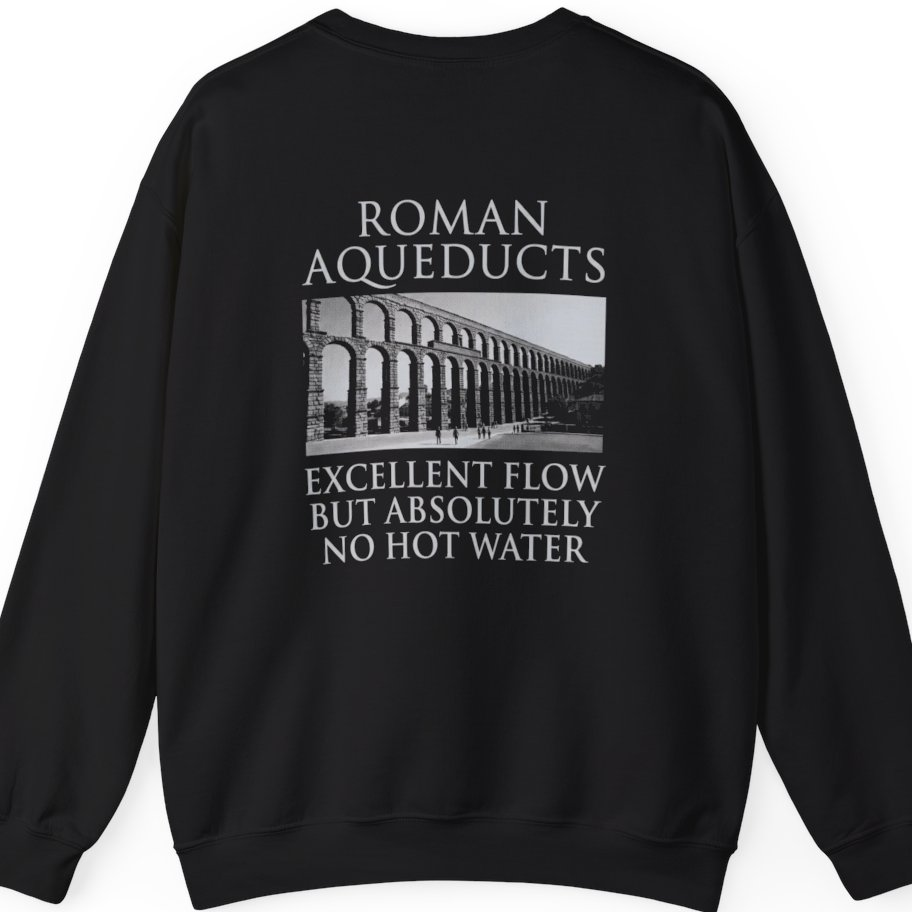 Roman Aqueducts Service Review Back Print Sweatshirt - Black back