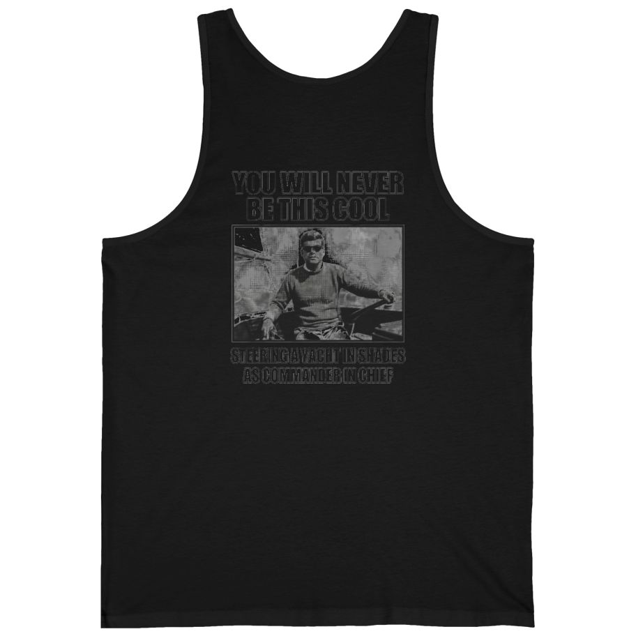 Jfk Yacht Sunglasses Flex Back Print Tank Top - Black back