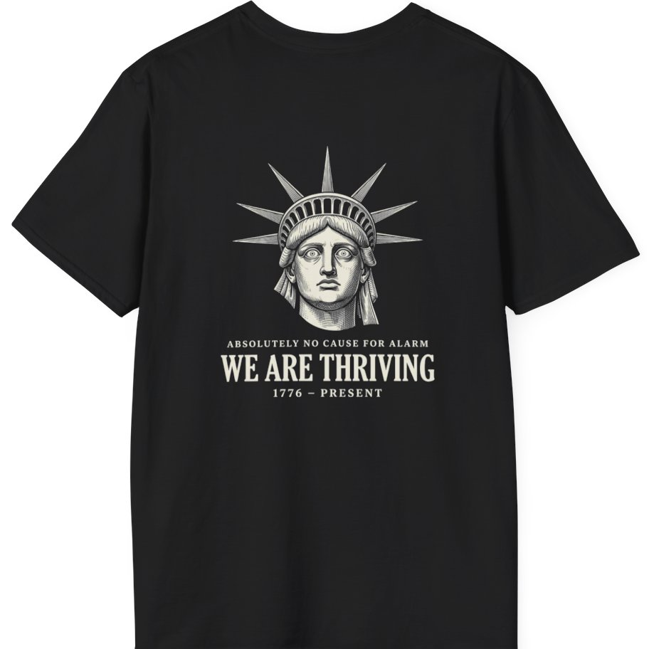 Lady Liberty We Are Thriving Back Print T-Shirt - Black back