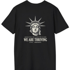 Lady Liberty We Are Thriving Back Print T-Shirt - Black back
