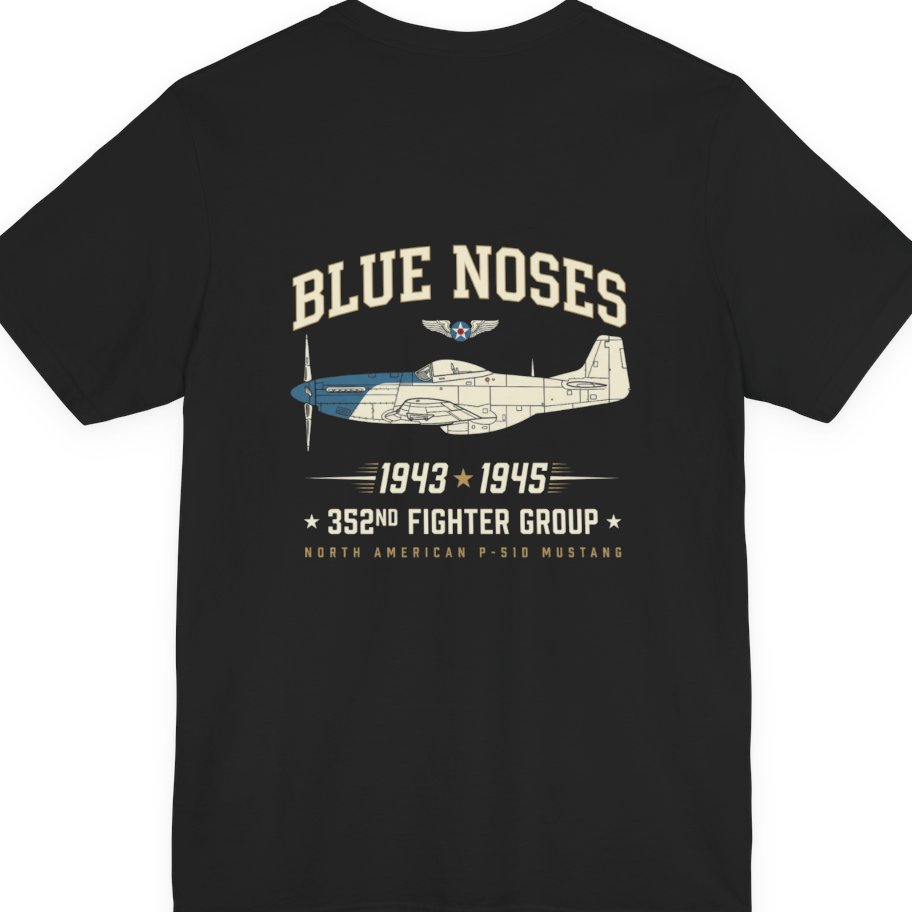 Blue Nosed Fighter Group Back Print Premium Tee - Black back