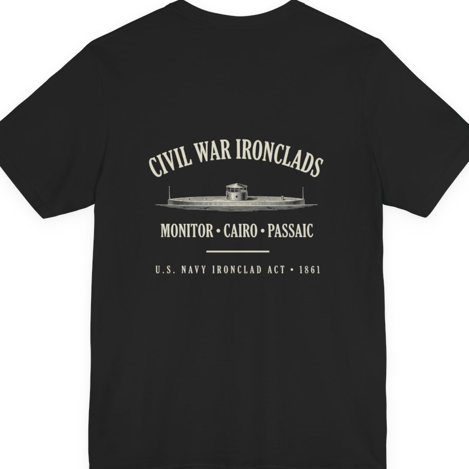 Civil War River Ironclads Back Print Premium Tee - Black back
