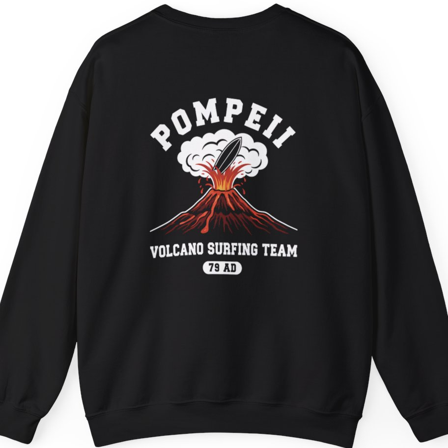 Pompeii Volcano Surfing Team Back Print Sweatshirt - Black back