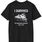 I Survived The Hindenburg Disaster Back Print T-Shirt - Black back