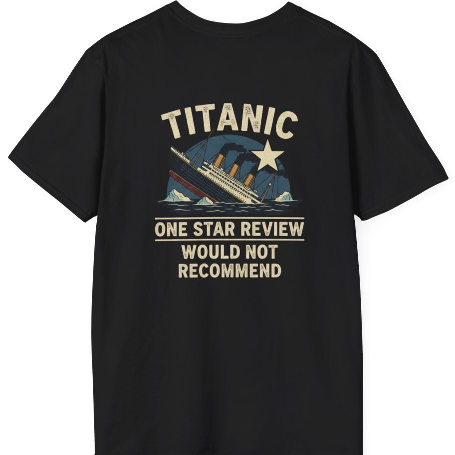 Titanic One Star Review Back Print T-Shirt - Black back
