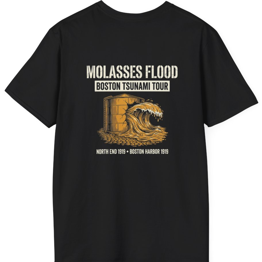 Boston Molasses Flood Tour Back Print T-Shirt - Black back