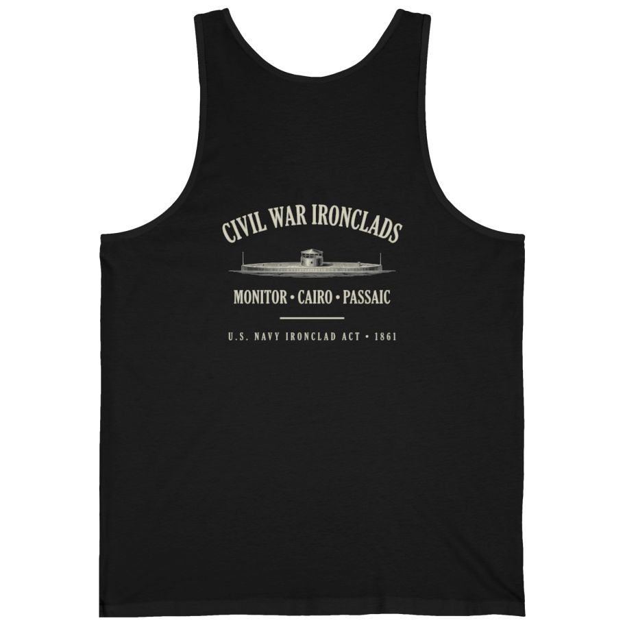 Civil War River Ironclads Back Print Tank Top - Black back