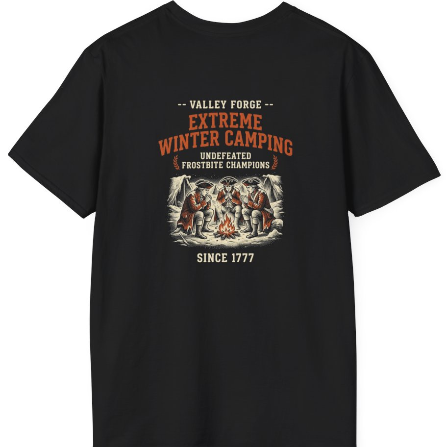 Valley Forge Winter Camping Back Print T-Shirt - Black back