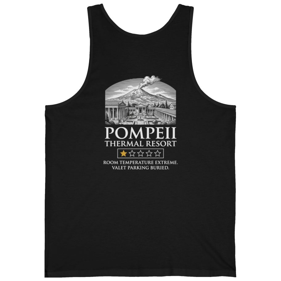Pompeii Thermal Resort Back Print Tank Top - Black back
