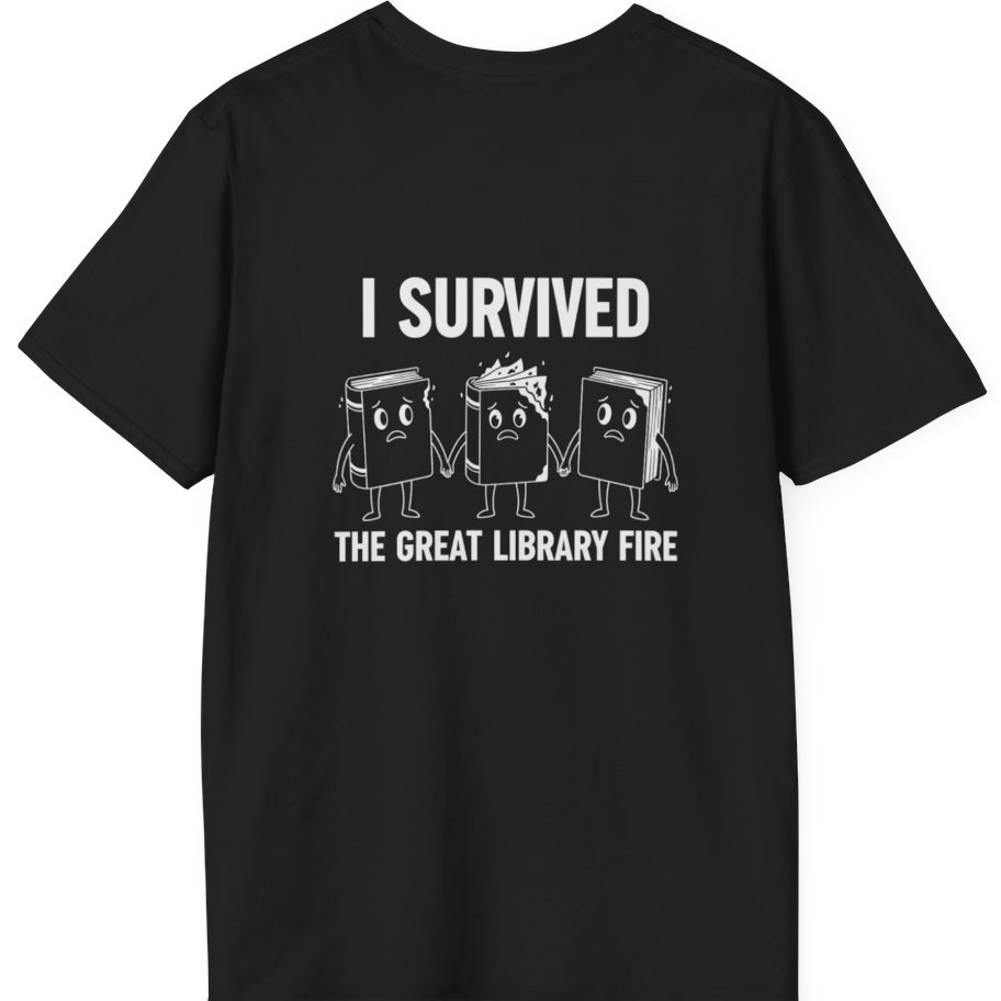 I Survived The Great Library Back Print T-Shirt - Black back