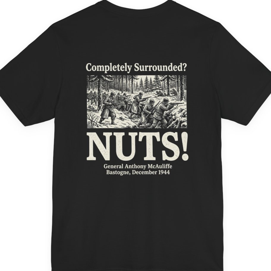 Bastogne Nuts Defiance Back Print Premium Tee - Black back