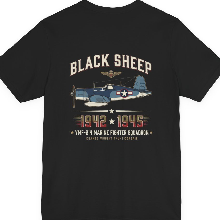Black Sheep Squadron Crest Back Print Premium Tee - Black back