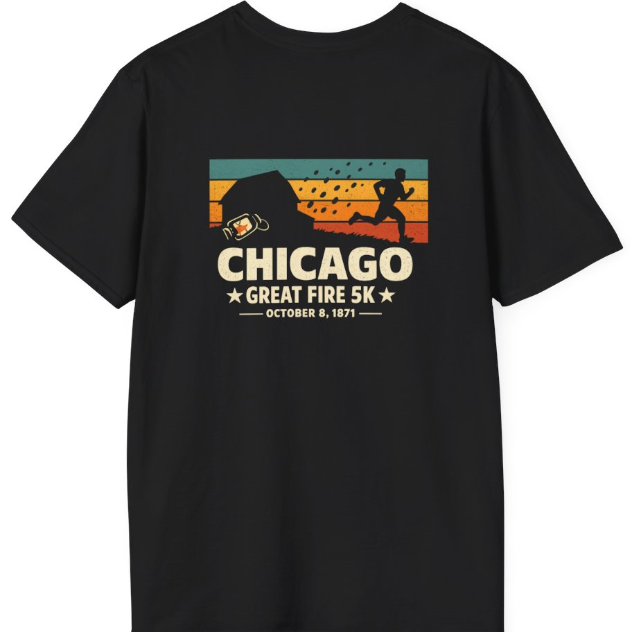 Chicago Great Fire 5K Retro Back Print T-Shirt - Black back