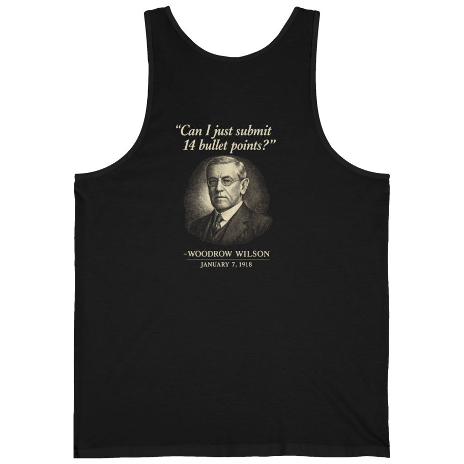 Woodrow Wilson Fourteen Points Procrastination Back Print Tank Top - Black back