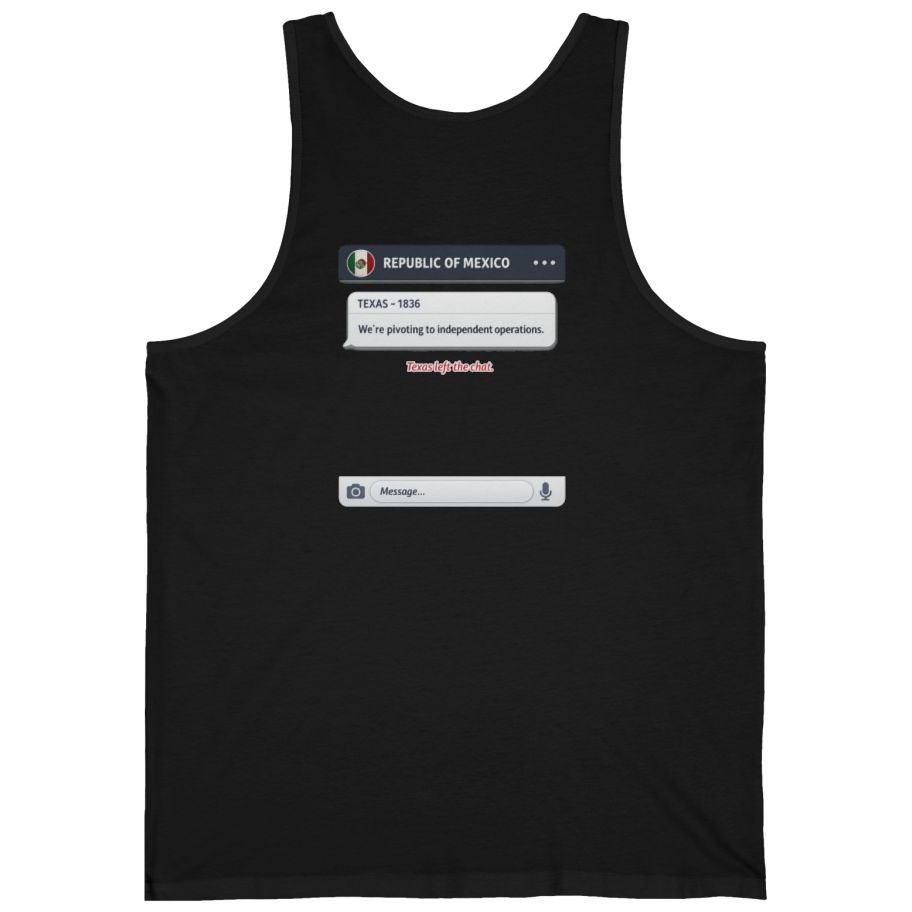 Texas Independence Group Chat Back Print Tank Top - Black back