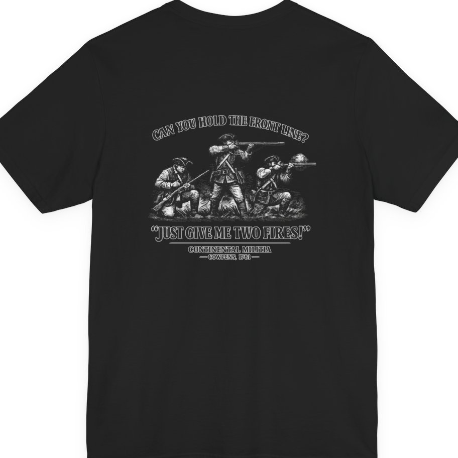 Continental Militia Two Fires Cowpens Back Print Premium Tee - Black back