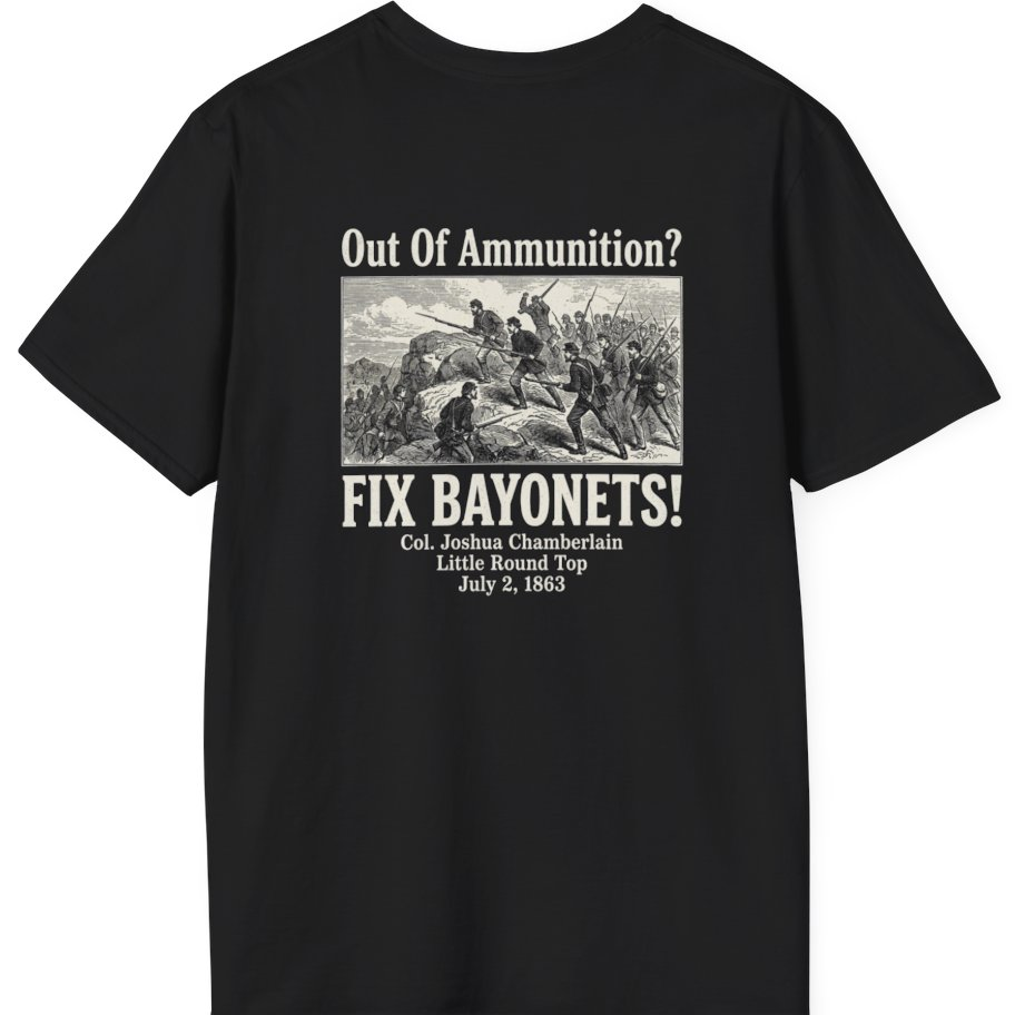 Out of Ammunition Fix Bayonets Back Print T-Shirt - Black back