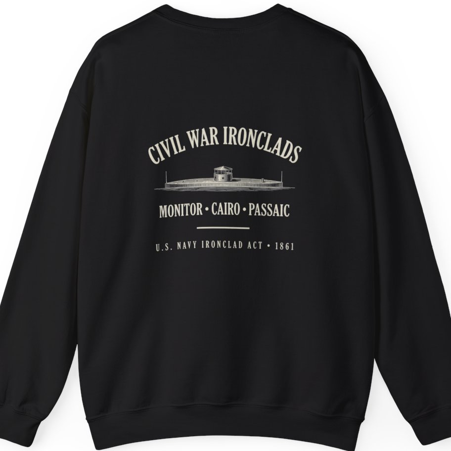 Civil War River Ironclads Back Print Sweatshirt - Black back