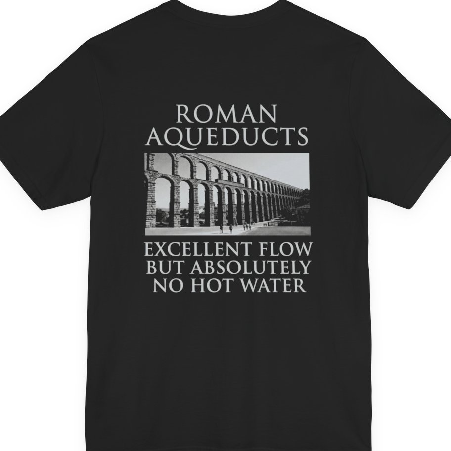 Roman Aqueducts Service Review Back Print Premium Tee - Black back