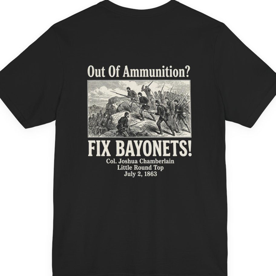 Out of Ammunition Fix Bayonets Back Print Premium Tee - Black back