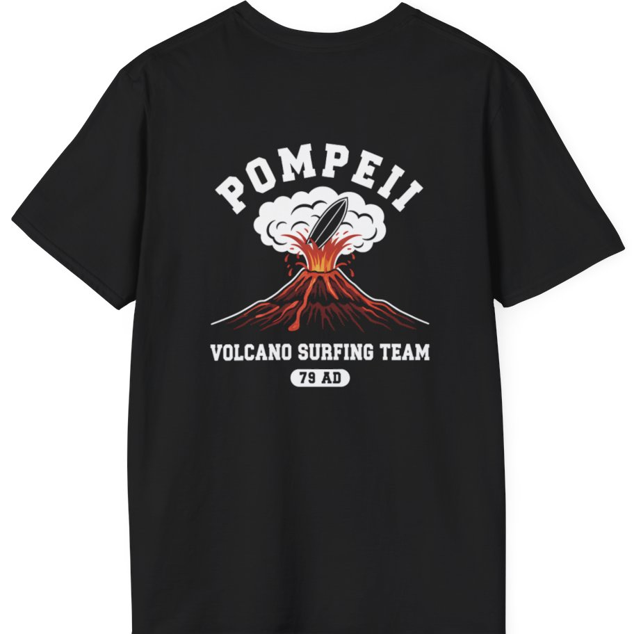 Pompeii Volcano Surfing Team Back Print T-Shirt - Black back