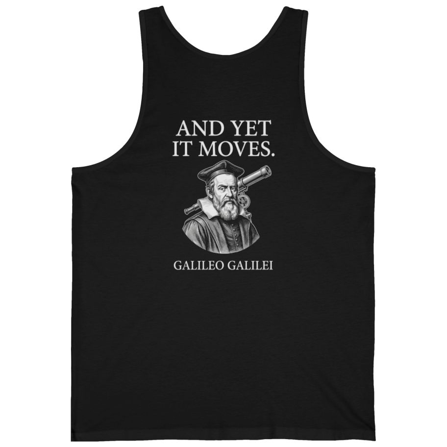 Galileo And Yet It Moves Back Print Tank Top - Black back