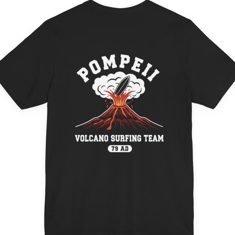 Pompeii Volcano Surfing Team Back Print Premium Tee - Black back
