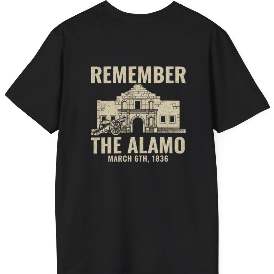 Remember the Alamo March 6th Back Print T-Shirt - Black back