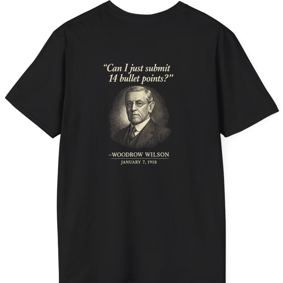 Woodrow Wilson Fourteen Points Procrastination Back Print T-Shirt - Black back