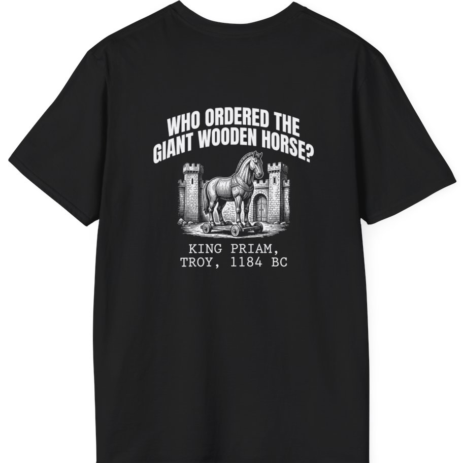 Trojan Wooden Horse Back Print T-Shirt - Black back