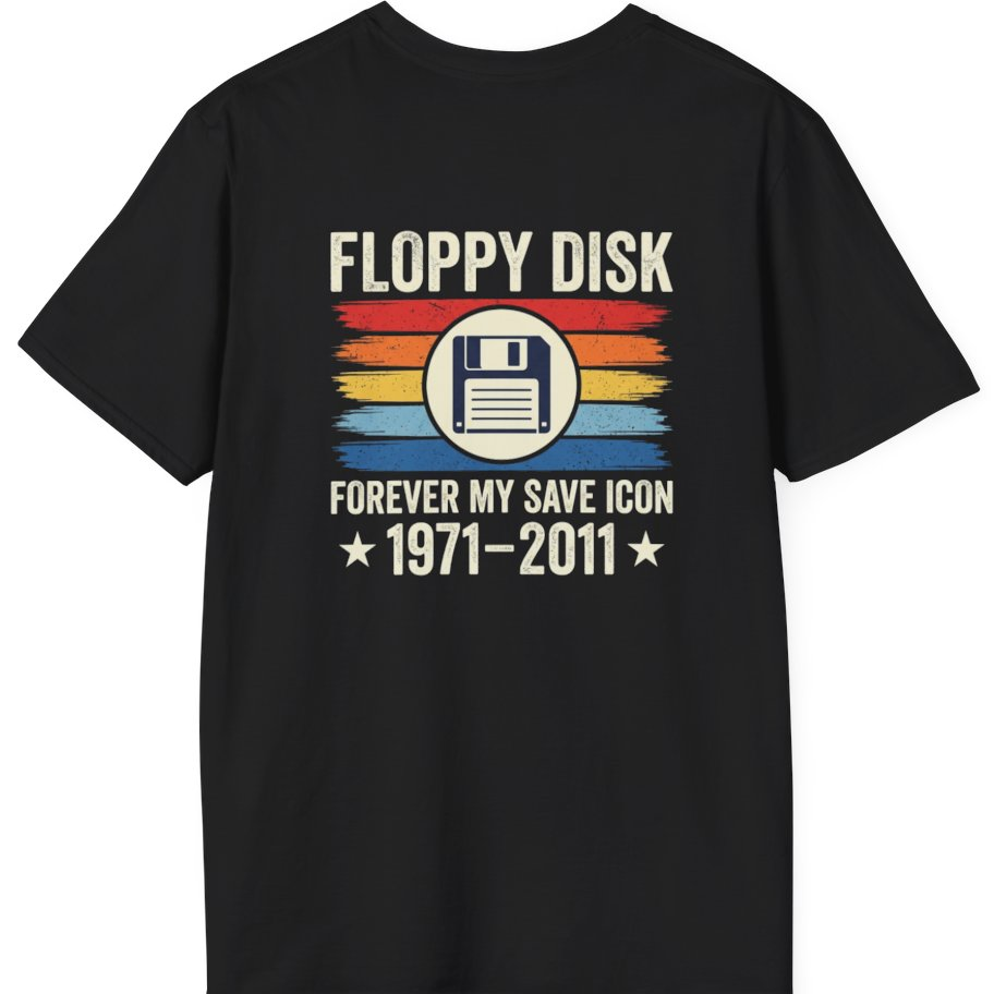 Floppy Disk Memorial Back Print T-Shirt - Black back