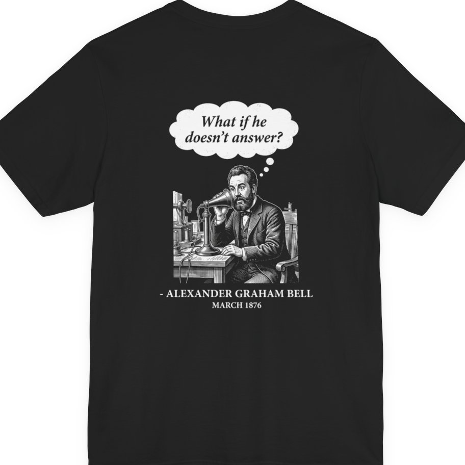 First Phone Call Panic Back Print Premium Tee - Black back