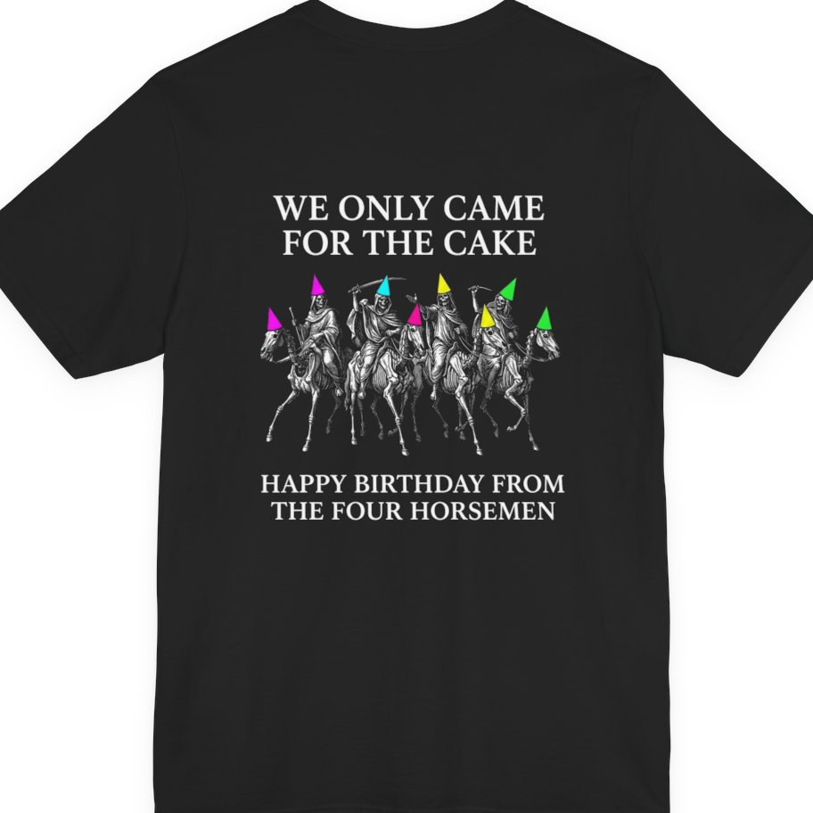 Four Horsemen Birthday Party Back Print Premium Tee - Black back