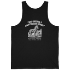 Trojan Horse Deadpan Satire Back Print Tank Top - Black back