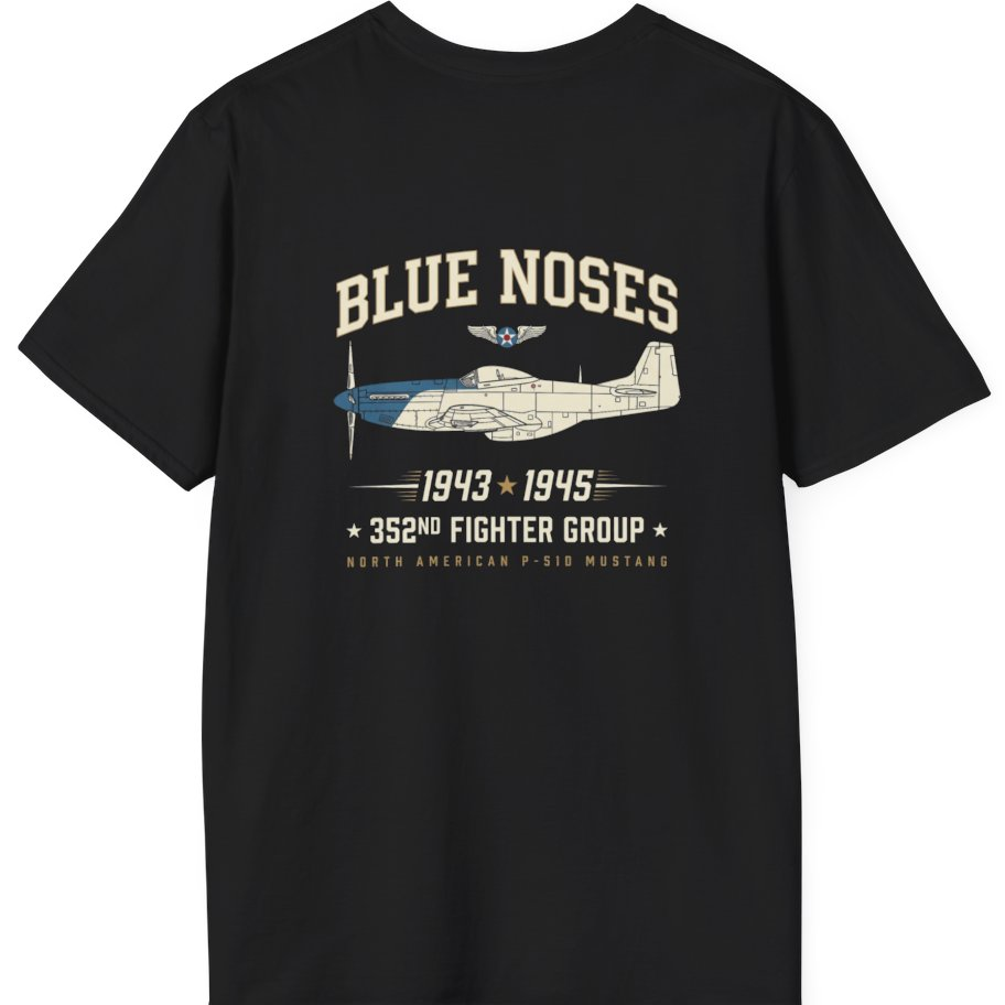 Blue Nosed Fighter Group Back Print T-Shirt - Black back