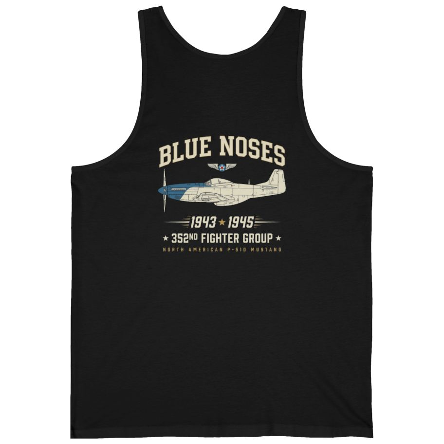 Blue Nosed Fighter Group Back Print Tank Top - Black back