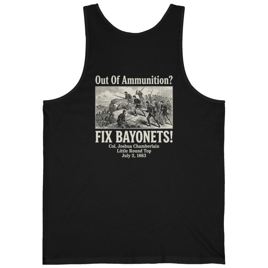 Out of Ammunition Fix Bayonets Back Print Tank Top - Black back
