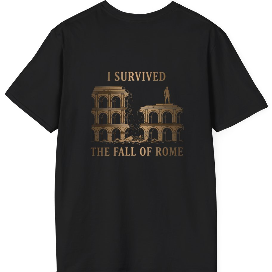 I Survived The Fall of Back Print T-Shirt - Black back