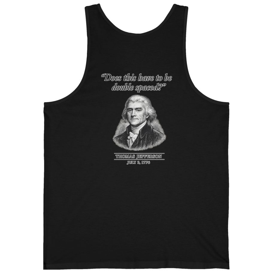 Thomas Jefferson Procrastination Double Spaced Back Print Tank Top - Black back