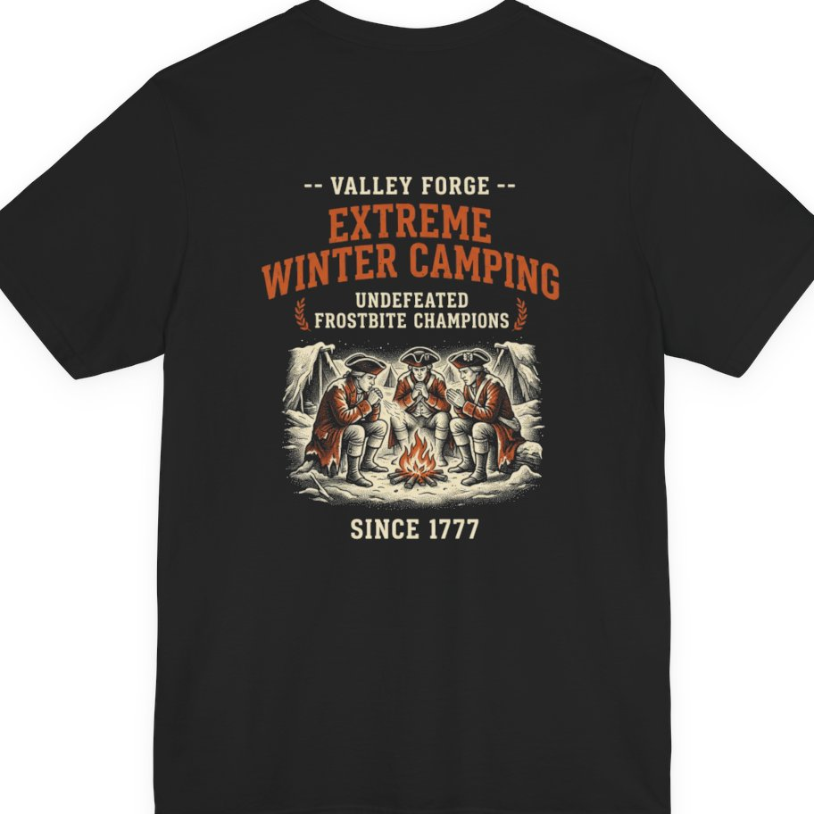 Valley Forge Winter Camping Back Print Premium Tee - Black back