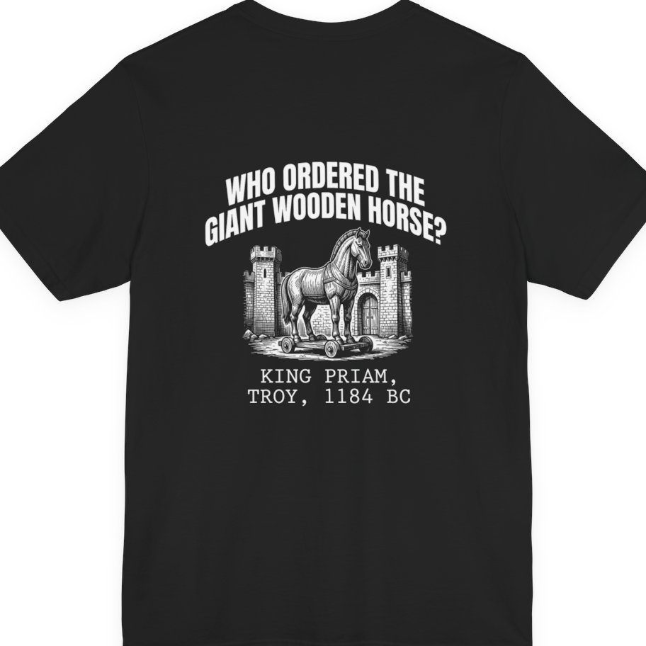 Trojan Wooden Horse Back Print Premium Tee - Black back