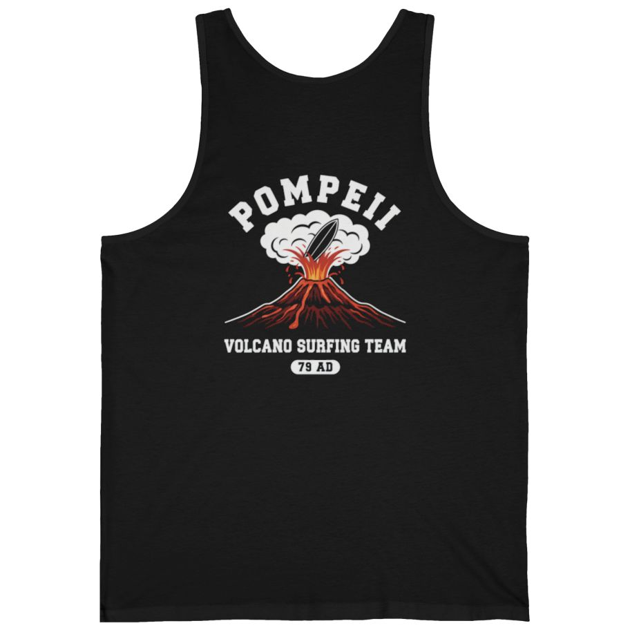 Pompeii Volcano Surfing Team Back Print Tank Top - Black back