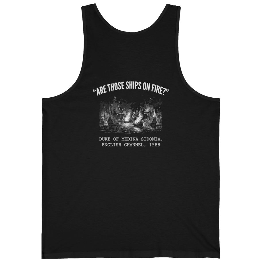 Spanish Armada Fire Ships Back Print Tank Top - Black back