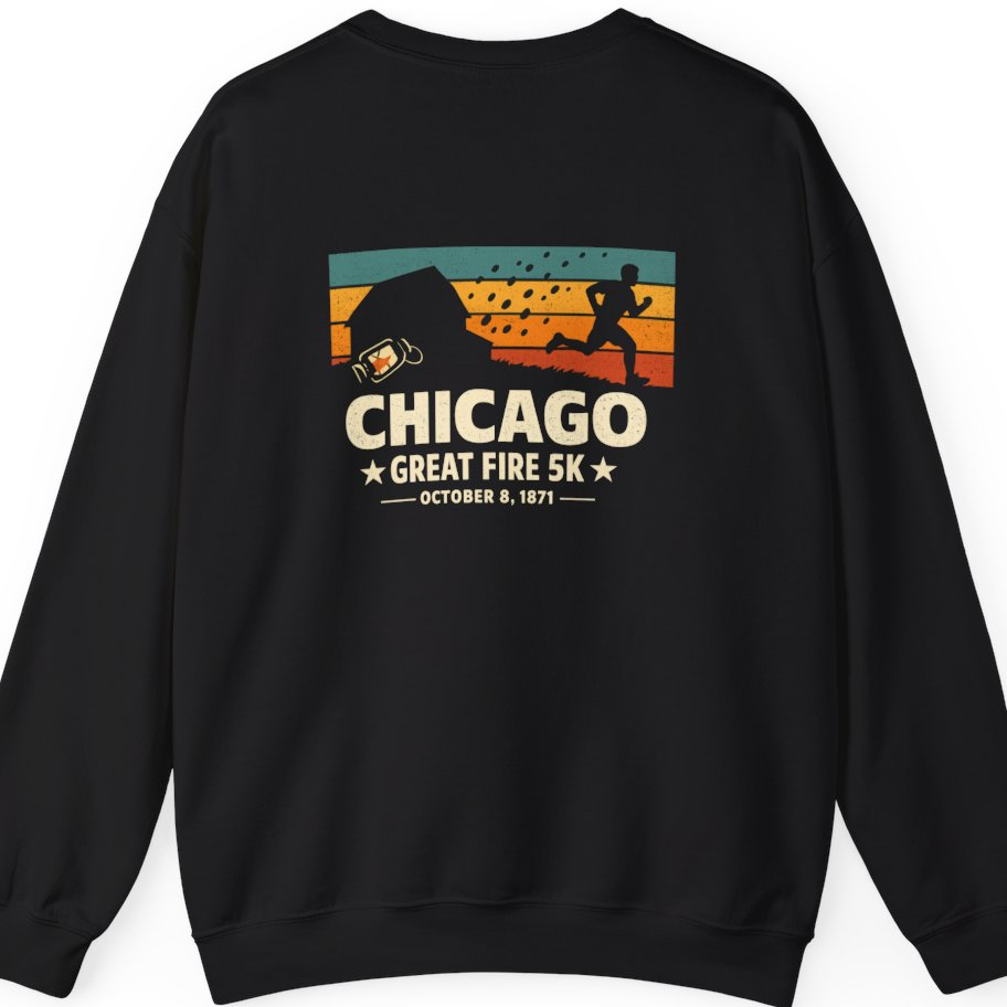 Chicago Great Fire 5K Retro Back Print Sweatshirt - Black back