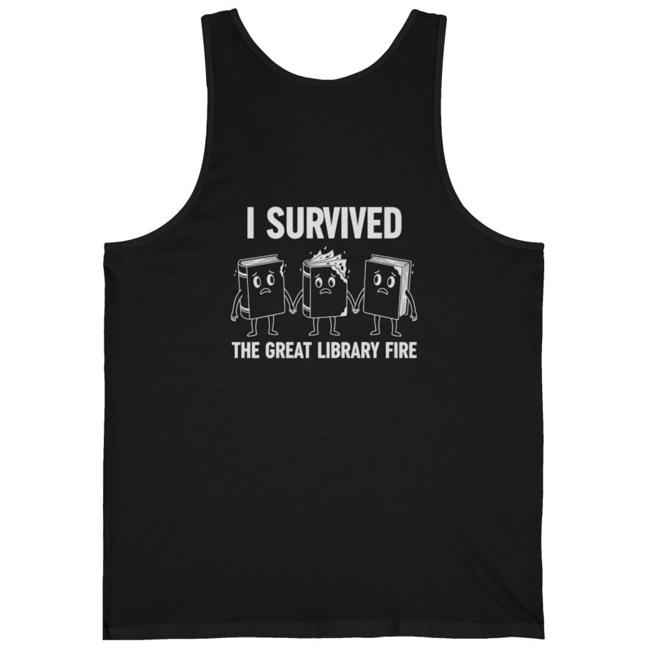 I Survived The Great Library Back Print Tank Top - Black back