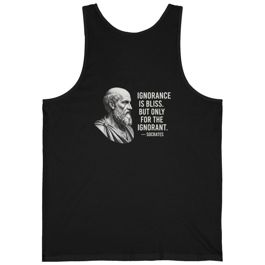 Socrates Ignorance Is Bliss Quote Back Print Tank Top - Black back