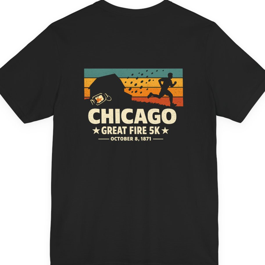 Chicago Great Fire 5K Retro Back Print Premium Tee - Black back
